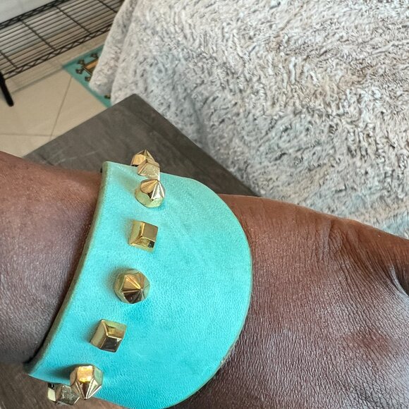 Vince Camuto Turquoise Suede Studded Cuff Bracelet – Gold-Tone Hardware - Picture 6 of 6